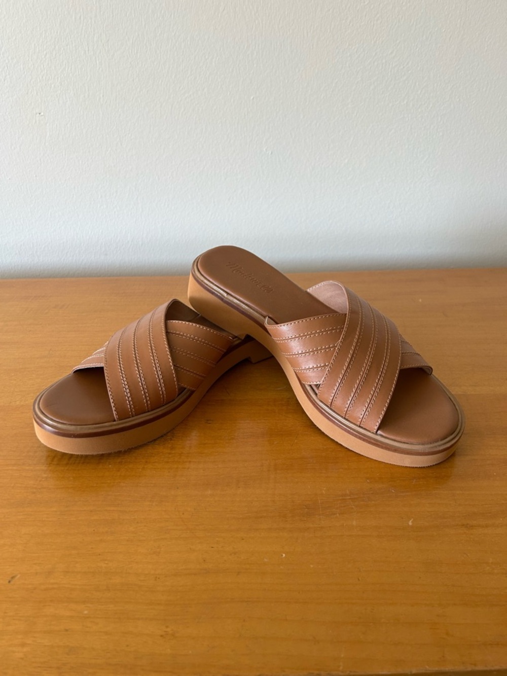 Madewell Alina Sandals Sz 10 Platform Slide Slip On Casual Block Heel Camel Tan